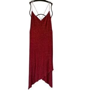 Vintage 90s V Neck Open Back Asymmetrical Dress Ynes Size Medium Glitter Sparkle